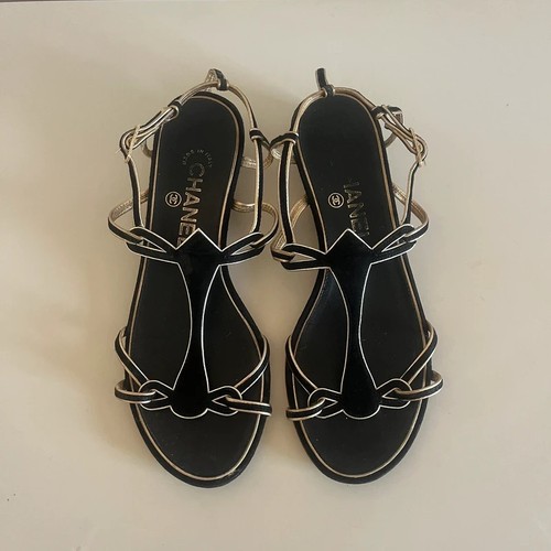 Chanel black gold strappy - gold,