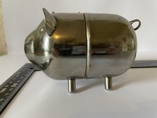 RARE VINTAGE METAL PIGGY BANK SILVER TONE RAIMOND CHROME RETRO 60s SPACE AGE MCM
