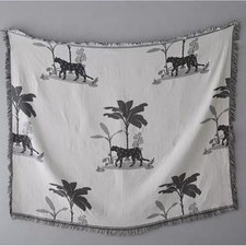 Sofa Throw Blanket Cover Jungle Leopard Reversible White Gray 130x160cm