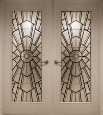ART DECO FRENCH TEXTURED AND ETCHED DOORS MADE TO ORDER BESPOKE PAIR DOUBLE
