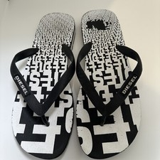 Diesel Mens Black And White Flip-Flops Sandals Shoes Size 9.5