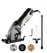 DEKOPRO 600W Mini Circular Saw, 3500RPM with Laser, 6 Blades, 43mm Cutting Depth