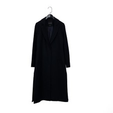 New Look Navy Blue Snap Popper Split Hem Long Collared Overcoat - Size 6