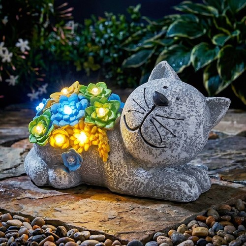 Garden cat statue solar - garden,