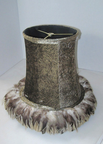 Velvet lamp shade feather trim - lamp,
