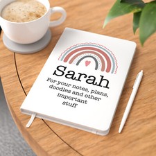 Personalised Rainbow Notebook And Pen A5 Hardback Teacher Women Girls Notepad