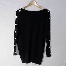 Mint Velvet Batwing Jumper Top Button Detail Sleeves Size Oversized Small Black 