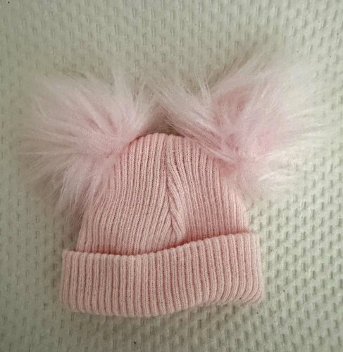 Pink knit beanie hat with - knit, faux