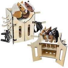 Equimed Hobby Horse Stable – Wooden Stable with Saddle & Bridle Holders – Fits 3