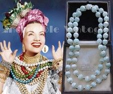 Vintage Aqua Silk Beads Necklace CARMEN MIRANDA 1940s 50s Jewellery Estate Gift