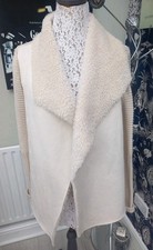 Oasis Cream Faux Fur Suede Knitted Cardigan. Size M (UK 12/14). VGC.