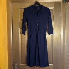 Warehouse Navy Knee Length Dress With 3/4 Sleeve And Elasticated Waist Size UK 6