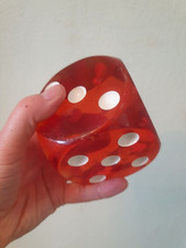 Vintage Jumbo 3" Dice, French, Translucent Red Plastic? Rounded Corners, Lucite?