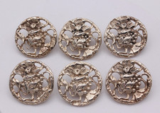 Set of Six Victorian Sterling Silver Buttons Floral Pattern Birmingham 1901