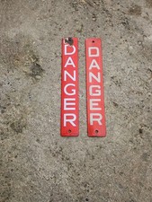 Vintage ENAMEL RED DANGER X 2 metal antique electricity SIGN 12” -Collectable