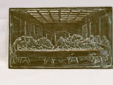 LAST SUPPER PLAQUE, VINTAGE BRONZE METAL, With HANGER  3D RELIEF, 14 x 8.5cm