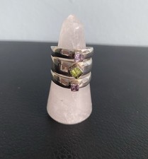 Sterling Silver Amethyst & Peridot Banded Ring Size L