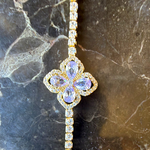 Gold tone purple crystal - gold,