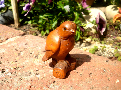 Hand carved wood netsuke - netsuke, bird