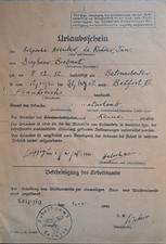 WORLD WAR II URLAUBSSCHEIN REPLICA (GERMAN DOCUMENT, TRAVEL PASS, WITH STAMPS)