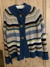 Ladies Size 14 Hobbs 100% Lambswool Cardigan Blue Border