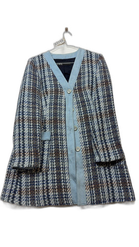 Zara blue check cardigan coat - zara,