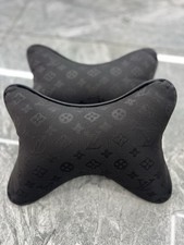 ‘Monogram’ Black Fabric Car Neck Pillow PAIR