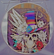 Etched and coloured image on