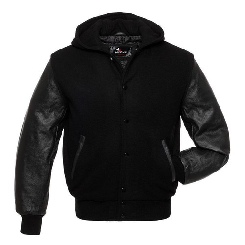 Black varsity hoodie jacket - black,