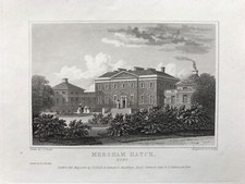 1825 Antique Print; Mersham Hatch, Ashford, Kent after Neale