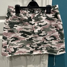 Denim Co Womens Camouflage Khaki Pink Mix Frayed Hem Short Skirt - Size 10 - VGC