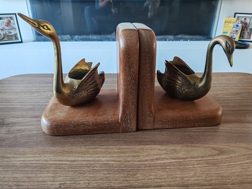 Vintage mid century brass swan - brass,