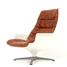 Retro Vintage Dux Leather Swivel Base Lounge Egg Chair Armchair Danish 60s 70s