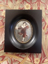 Victorian Oval Miniature Oil Painting in Ebonised and Glazed Frame.