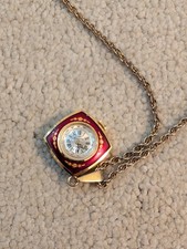Vintage Vintage Fero Feldman Enameled Pendant Watch Red and Gold