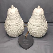 2 x Pear Shaped White Embossed CANDLE HOLDERS / POTS * HomeWorx HEIRLOOM ORCHARD