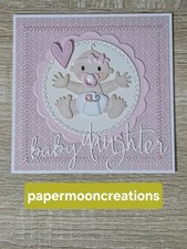 Handmade Stitched New Baby Daughter Card Topper