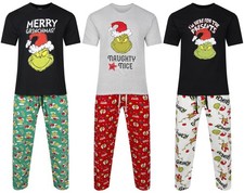 Mens The Grinch Christmas Pyjamas PJ Set Festive Night Wear Xmas M to XXL New
