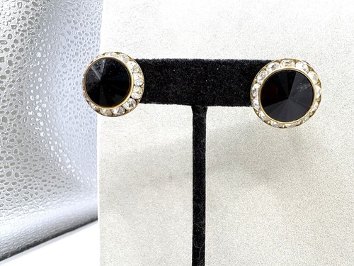 Vtg gold tone black rivoli - &black,