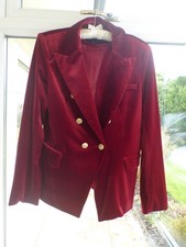 Attentif Red Velvet Double Breasted Blazer Jacket EU 42 UK 14