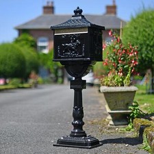 Freestanding Black Cast Aluminium Post Box with Lock