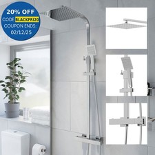Thermostatic Shower Mixer Square Chrome Bathroom Exposed Twin Head Valve Set