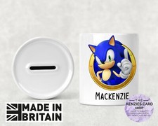 Personalised Any Name Sonic The Hedgehog Money Box Piggy Bank V1