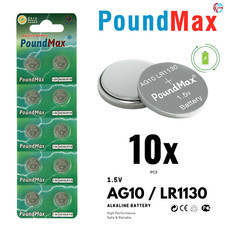 10 X PoundMax AG10, LR1130 LR54 1.5v ALKALINE BUTTON  Battery