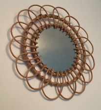 Wicker Frame Mirror Wall Mounted Scandi Flower Sun Boho Home Decor 36cm Retro