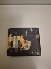 paul smith black leather iconic mini cooper paint striped  bifold wallet.