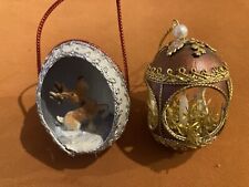 DELIGHTFUL VINTAGE CHRISTMAS DECORATIONS OPEN OVAL BAUBLES VGC KITSCH EGGSHELL?