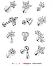 Tragus Earrings  flatback Stud Helix Cartilage Internally threaded 16g 6mm 8mm