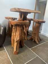 Java Teak Root/driftwood Bar/breakfast Table & Stools With Moulded Seats