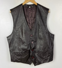 Real Soft Leather Waistcoat Vest Size Large 42" (EU 50) Men`s Gilet Black